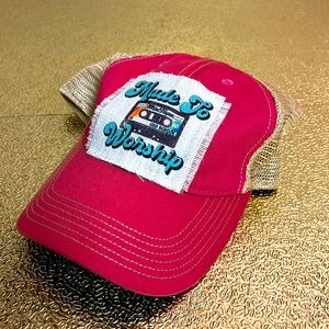 Handmade made to worship patch on pink non distressed hat